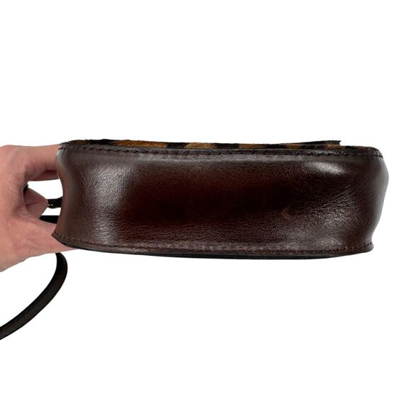 Patricia Nash Leopard Animal Print Calf Half Brown Leather Crossbody Saddle Bag - Picture 6 of 14